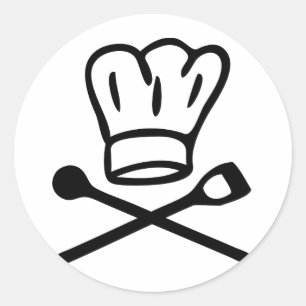 Sticker Rond chef cuisinier casquette avec icône cuillère en bo