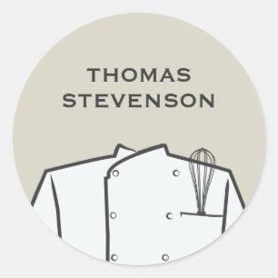 Sticker Rond Chef cuisinier, Uniforme avec Whisk