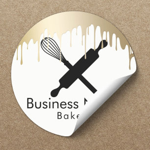Sticker Rond Chef Cupcake de boulangerie Conduites d'or moderne