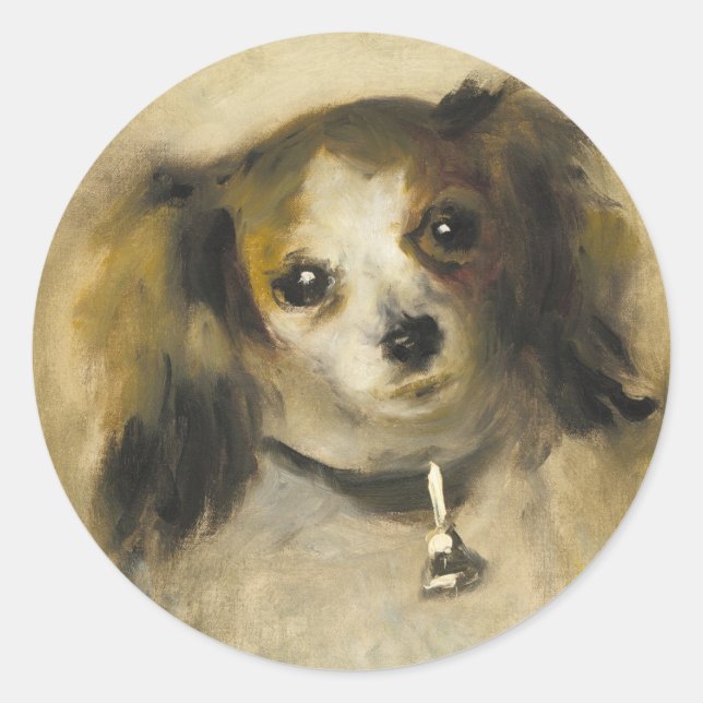Sticker Rond Chef de chien, Auguste Renoir Art (Devant)