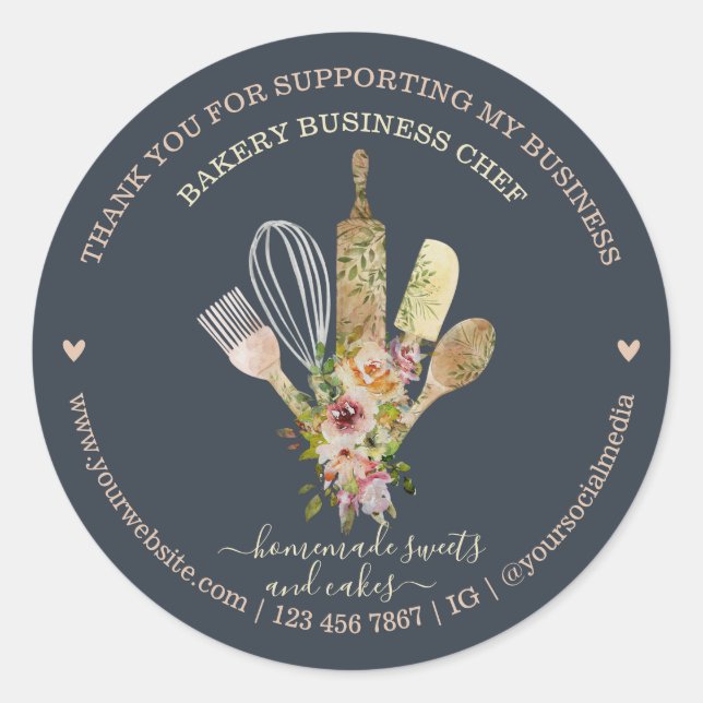 Sticker Rond Chef de pâtisserie de traiteur Rustique Eucalyptus (Devant)