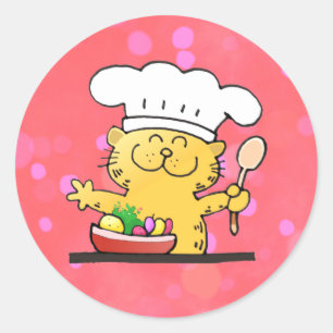 Sticker Rond Chef drôle drôle de la bande dessinée   Kitty