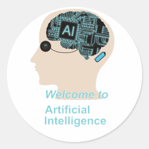 Sticker Rond Chef d'un humain avec cerveau et oeil électronique