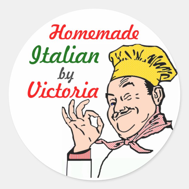 Sticker Rond Chef Italien Fait Maison-Personnalisez-Le ! (Devant)