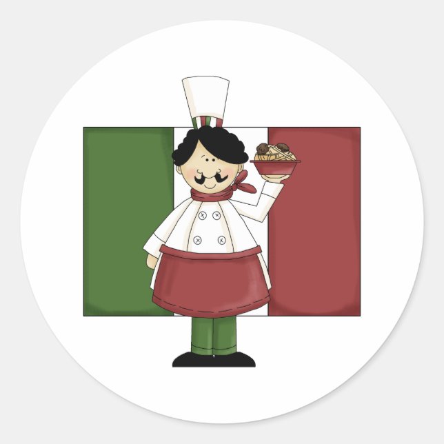 Sticker Rond Chef Italien - Personnalisable (Devant)