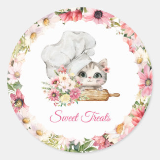 Sticker Rond Chef Kitten Bakery