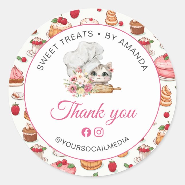 Sticker Rond Chef Kitten Bakery Thank you (Devant)