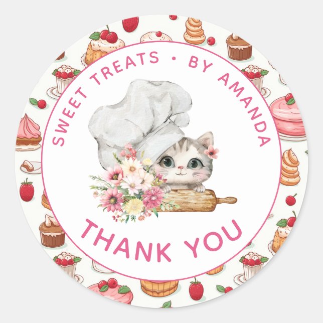 Sticker Rond Chef Kitten Bakery Thank you (Devant)