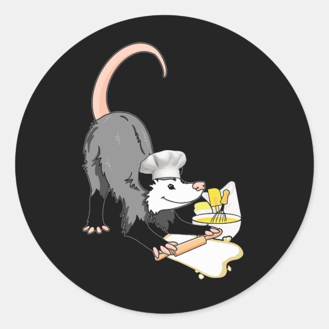 Sticker Rond Chef Opossum Possum Dans Un Chefs Casquette Master (Devant)