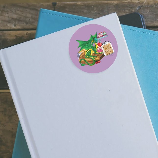Sticker Rond Chef pâtissier Dragon Vert (Créateur téléchargé)