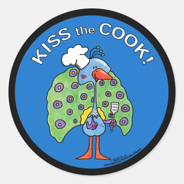 Sticker Rond Chef Peacock, Kiss the Cook ! (Devant)
