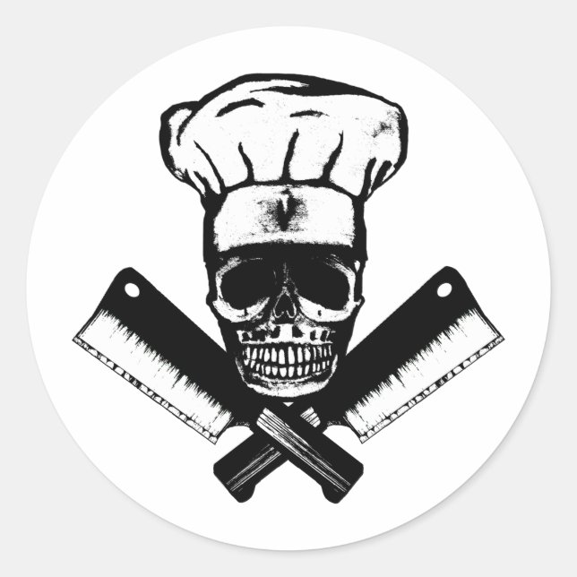 Sticker Rond Chef Skull (B&W) (Devant)