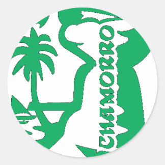 Sticker Rond Chef tenant une pierre latte. Sceau de Guam.