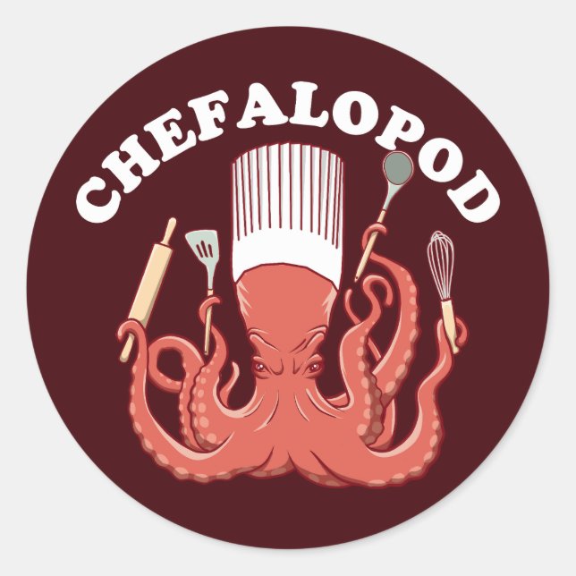 Sticker Rond Chefalopod | Pun drôle de chef de poulpe (Devant)
