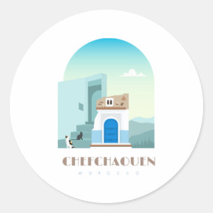 Sticker Rond Chefchaouen ville Maroc Skyline