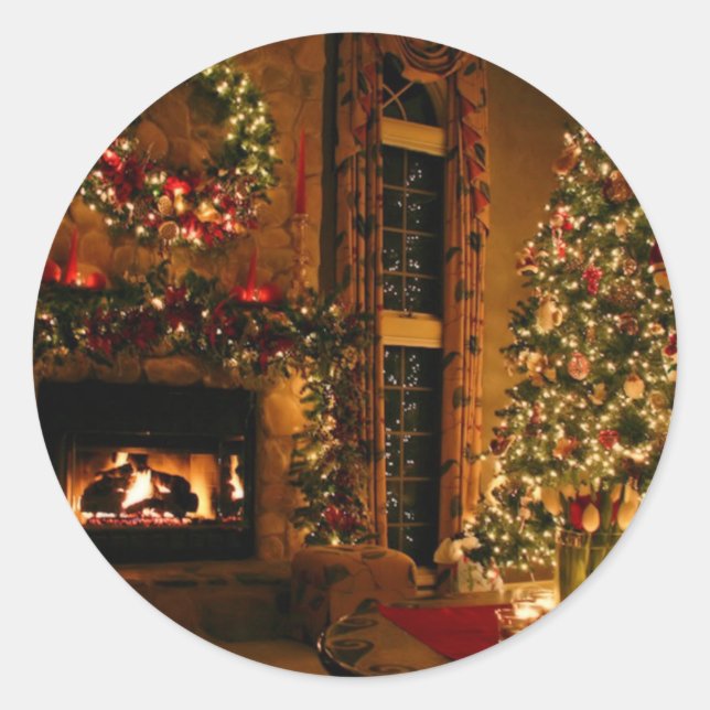 Sticker Rond Cheminée d'arbre de Noël (Devant)