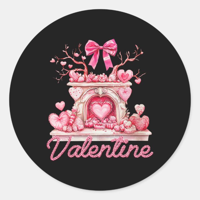 Sticker Rond Cheminée Heureuse Sainte-Valentin Retro Coeurs ros (Devant)