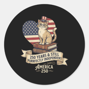 Sticker Rond Chemise 250 Ans Usa Livre Chat Mignon 4 Juillet