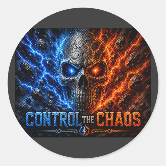 Sticker Rond Chemise 3D Crâne Feu vs Glace – (Devant)