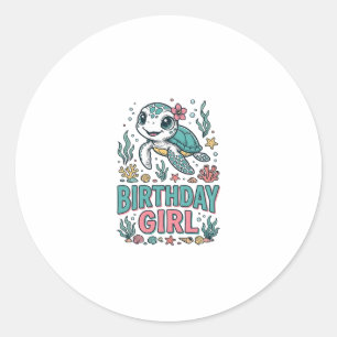 Sticker Rond Chemise à gravure vintage tortue de mer fille d'an