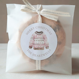 Sticker Rond Chemise à l'aquarelle « Joyeux Noël » personnalisé