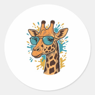 Sticker Rond Chemise à lunettes de soleil girafe gravée vintage