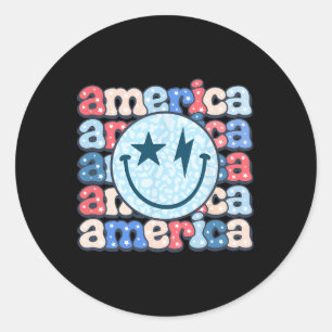 Sticker Rond Chemise Américaine Sourire Groovy Pour Femmes 4 Ju