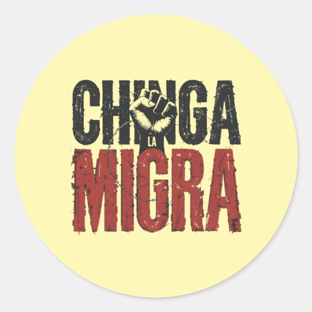 Sticker Rond Chemise anti-ICE Chinga La Migra -Résistance Vinta (Devant)
