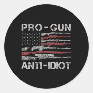 Sticker Rond Chemise anti-idiot pro-arme Drapeau vintage Usa 2è