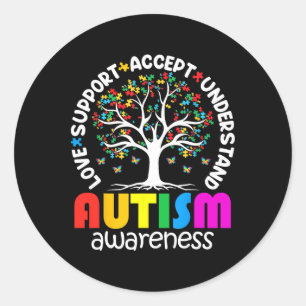 Sticker Rond Chemise Autisme Amour Accepter Soutenir Autistique