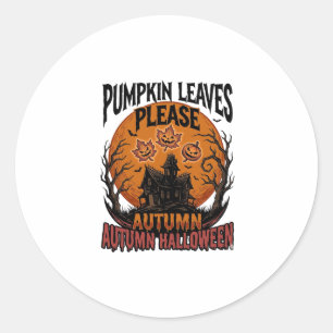 Sticker Rond Chemise Automnale Citrouille Avec Feuilles De Tomb