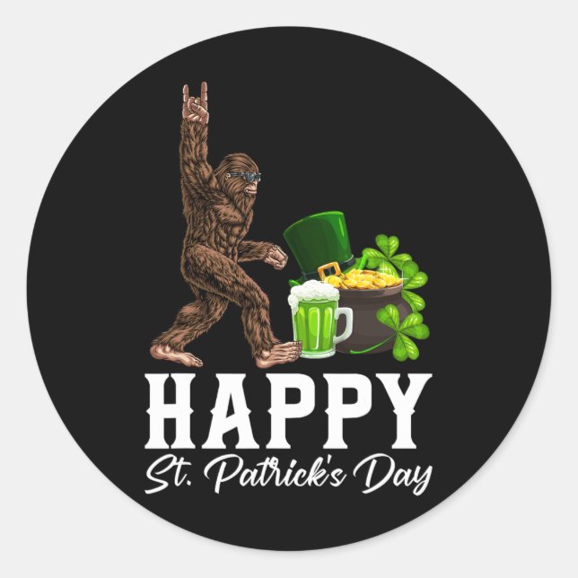 Sticker Rond Chemise Bigfoot Joyeuse Saint-Patrick Drôle Vert S (Devant)