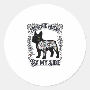 Sticker Rond Chemise Bouledogue Français Floral Vintage Amoureu