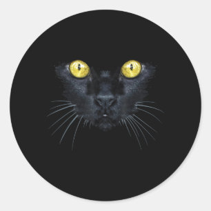 Sticker Rond Chemise Chat Noir Halloween Yeux Jaunes Effrayants
