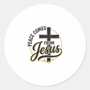 Sticker Rond Chemise chrétienne croix de Jésus la paix vient de