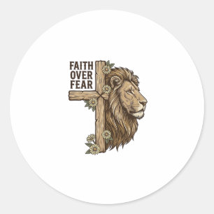 Sticker Rond Chemise chrétienne vintage Croix Lion La Foi Sur L