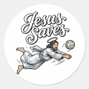 Sticker Rond Chemise chrétienne vintage Jésus Sauve Volleyball