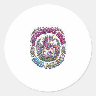 Sticker Rond Chemise commerciale Licornes Champignons Mousse et