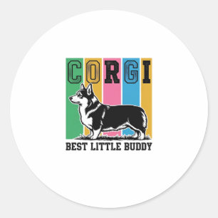 Sticker Rond Chemise Corgi Love Gravure Vintage Silhouette de C