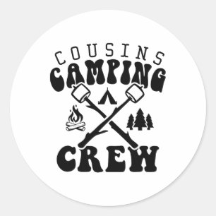 Sticker Rond Chemise Cousin Camping Crew 2025 Vacances en Famil