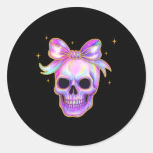 Sticker Rond Chemise crâne arc-en-ciel Halloween Cute Bow Paste