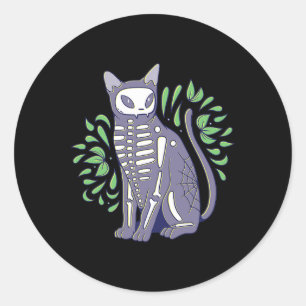 Sticker Rond Chemise crâne - Kitty Skeleton Costume d'Halloween
