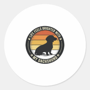 Sticker Rond Chemise Dachshund Sunset Design Vintage Amoureux d