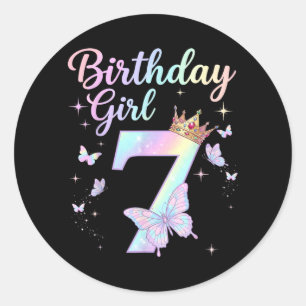 Sticker Rond Chemise d'anniversaire 7 ans Fille Sept 7 ans Papi
