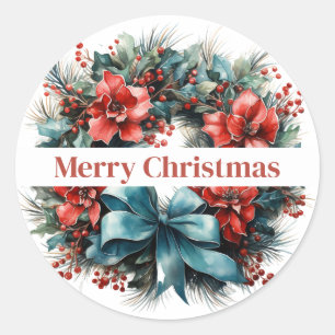 Sticker Rond Chemise d'aquarelle de Noël avec Holly