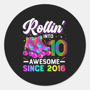 Sticker Rond Chemise de 10e anniversaire Fille 10 ans Roller Sk