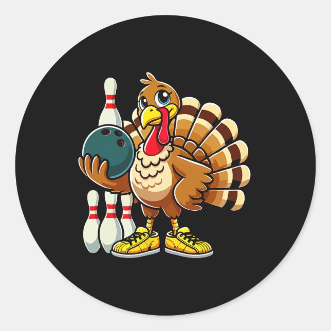 Sticker Rond Chemise de Bowling Thanksgiving Femmes Hommes Drôl (Devant)