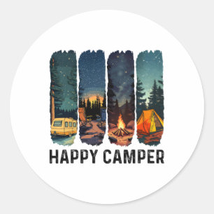 Sticker Rond Chemise de campeur heureux Randonnée Aventure Camp