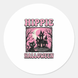 Sticker Rond Chemise de chat de maison hantée vintage Halloween