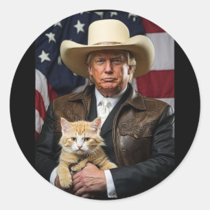Sticker Rond Chemise de chat Donald Trump Cowboy Drapeau améric